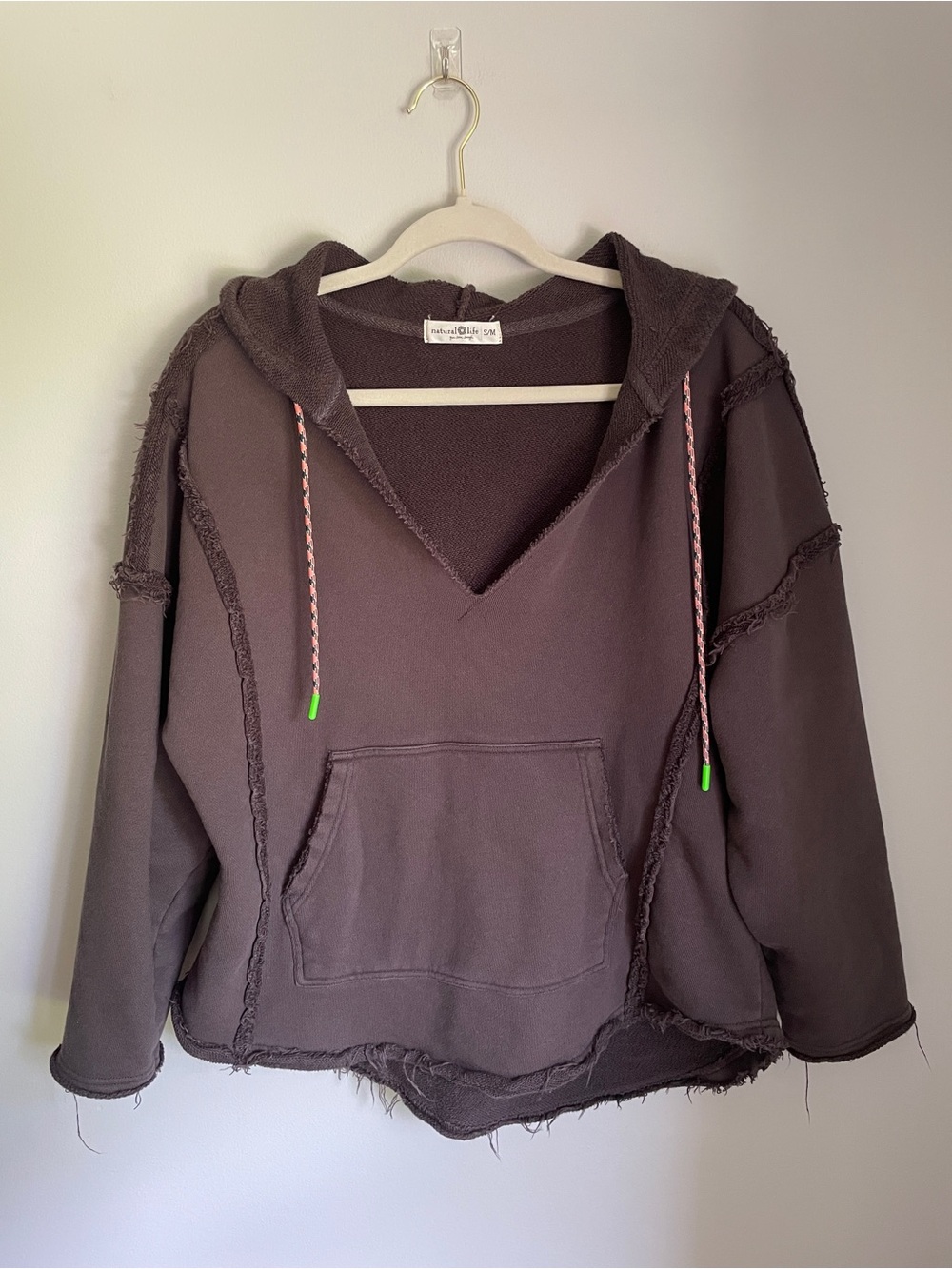 Natural Life Weekend Hoodie Cotton Distressed Sweatshirt Women’s S/M Black Grey